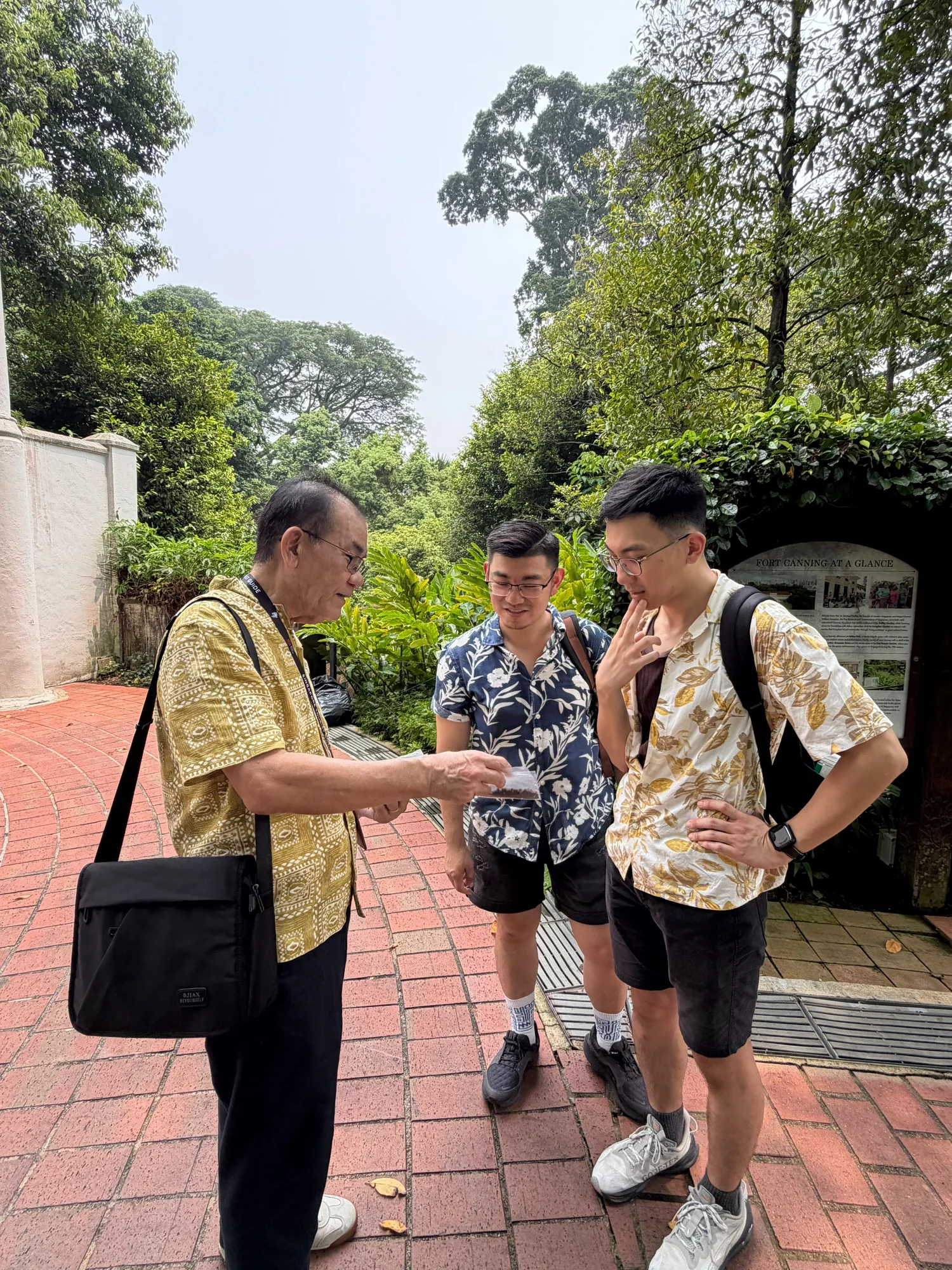 Tour guide sharing the history of Fort Canning Hill with guests
