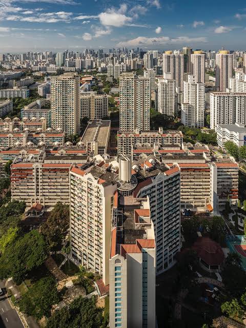 Aerial view of Block 53, the HDB block visited by Queen Elizabeth II, among the blocks of Toa Payoh